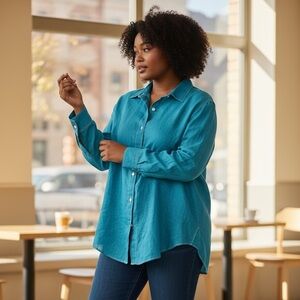 Tommy Bahama Teal Button-Up Shirt NWT soft beautiful!